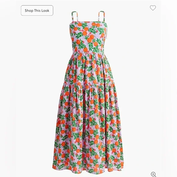 Jcrew Factory Midi Strappy Dress with Orange and Green Print. - Picture 1 of 8